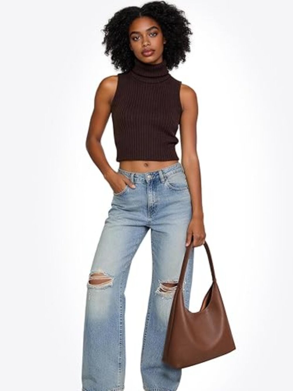 Small Slouchy Hobo Purse Vegan Leather Shoulder Bag Trendy Everyday Tote - Picture 6 of 7